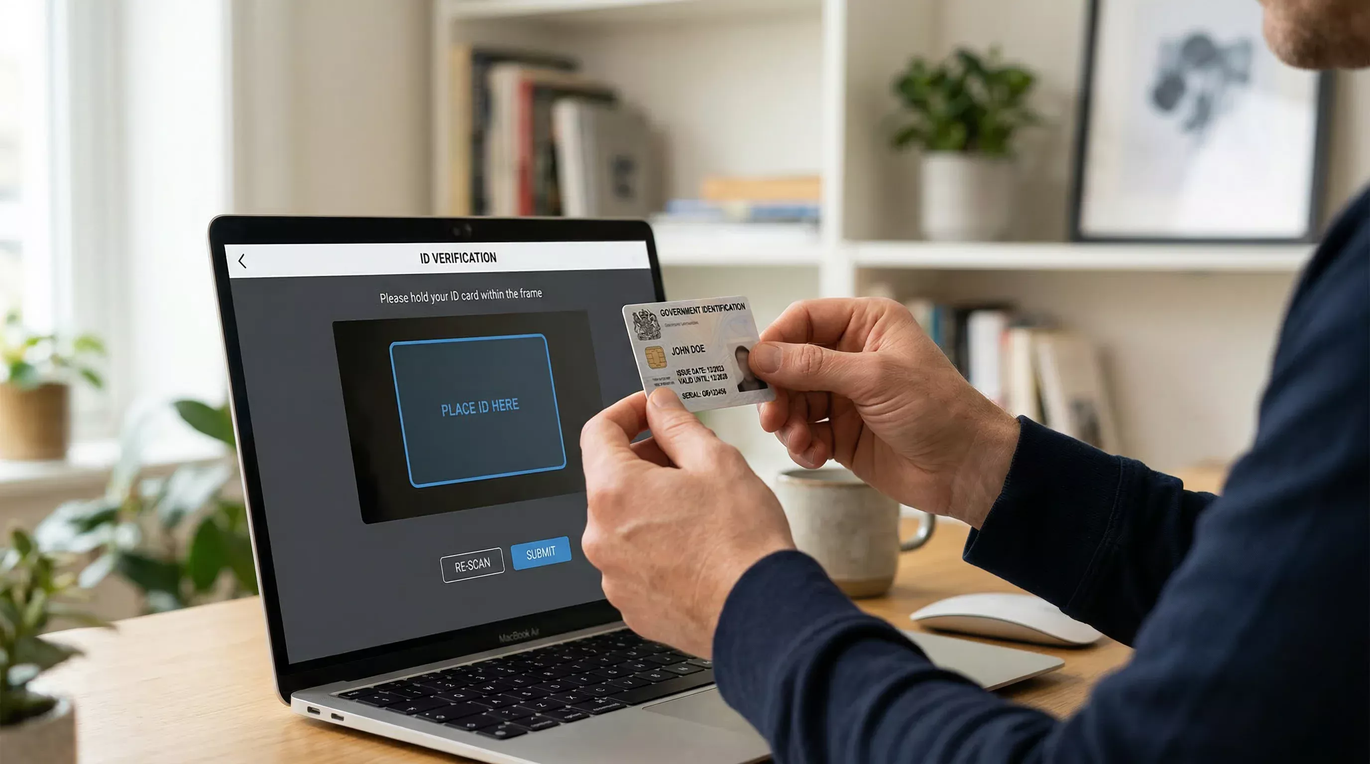 Person holding ID document for KYC verification process