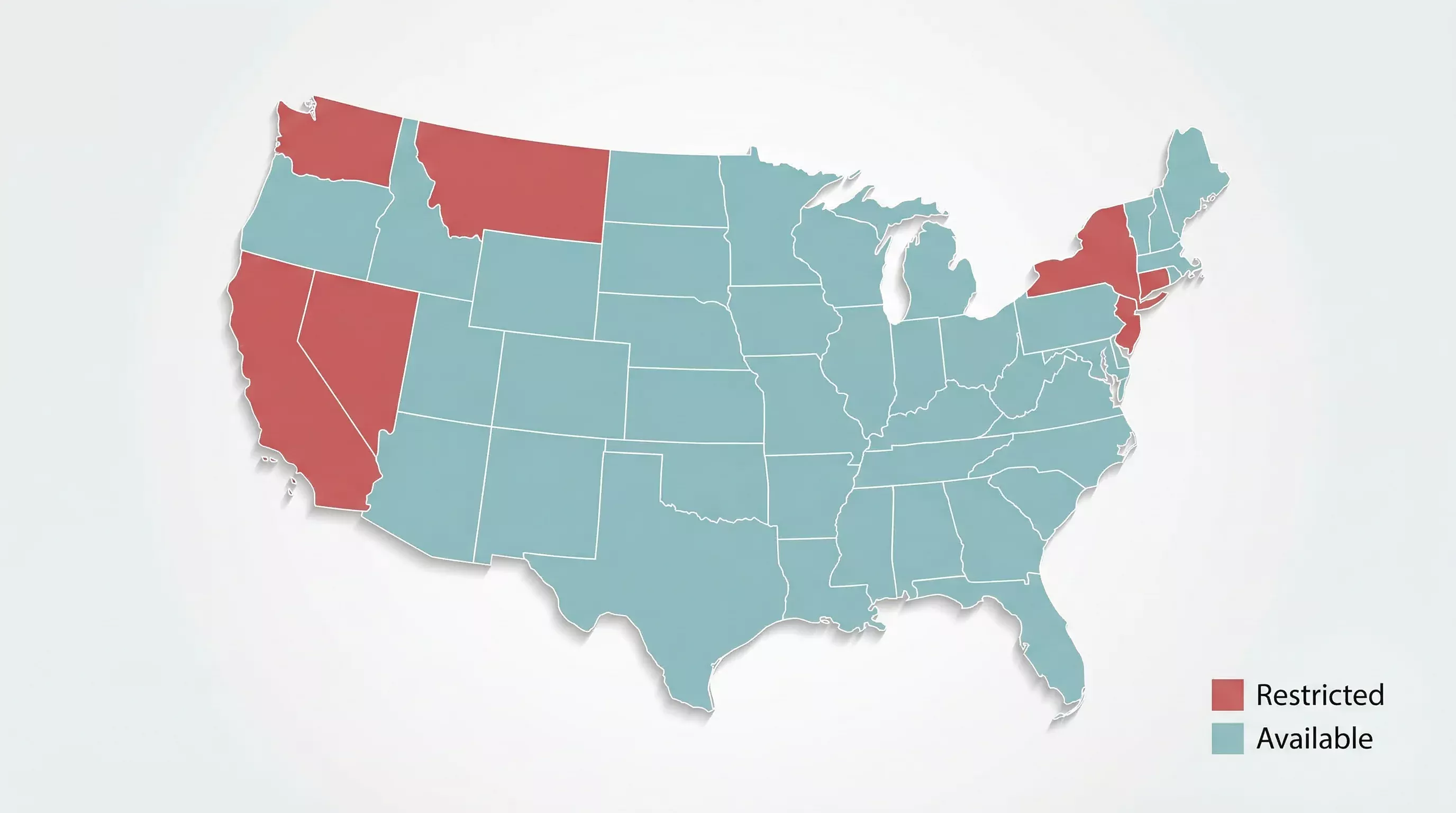 Map of United States showing sweepstakes casino availability by state